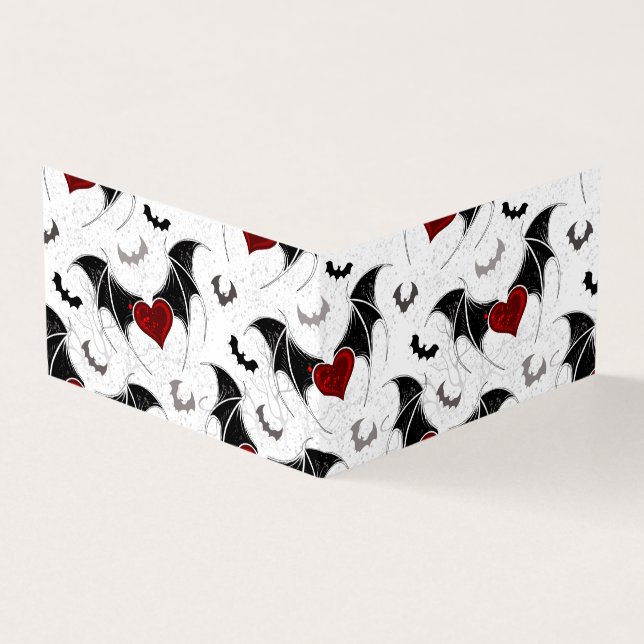 Halloween heart with black bat wings business card (Outside)