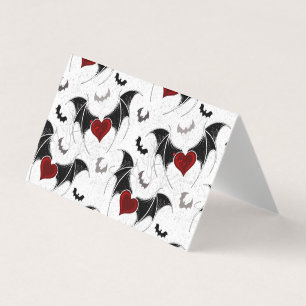 Halloween heart with black bat wings business card