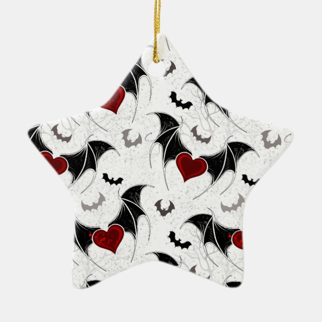 Halloween heart with black bat wings ceramic tree decoration (Front)
