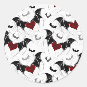 Halloween heart with black bat wings classic round sticker
