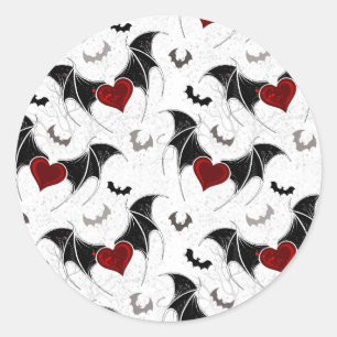 Halloween heart with black bat wings classic round sticker