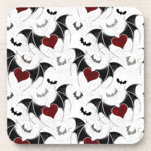 Halloween heart with black bat wings coaster