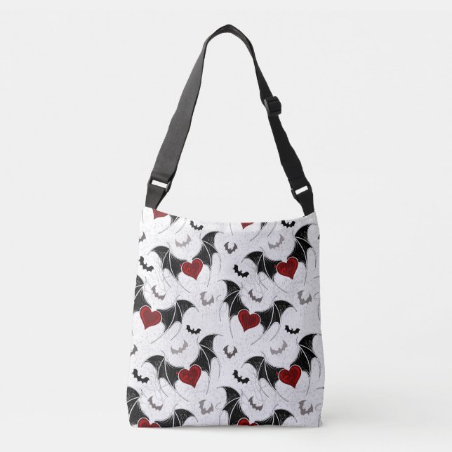 Halloween heart with black bat wings crossbody bag (Front)