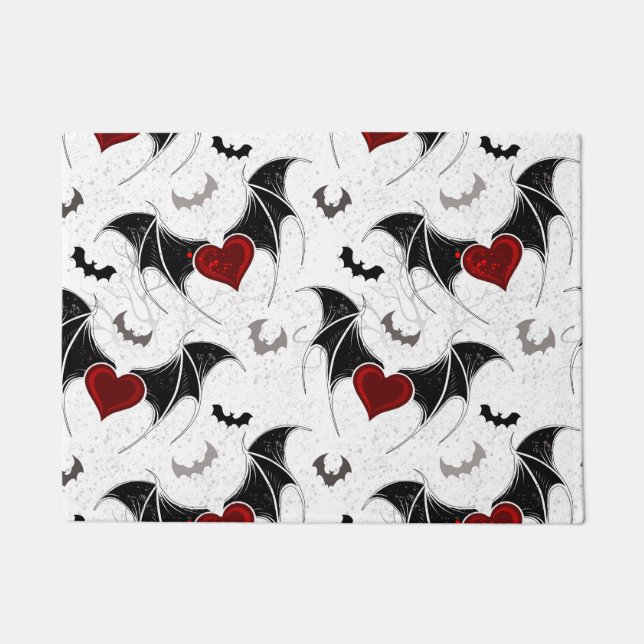 Halloween heart with black bat wings doormat (Front)