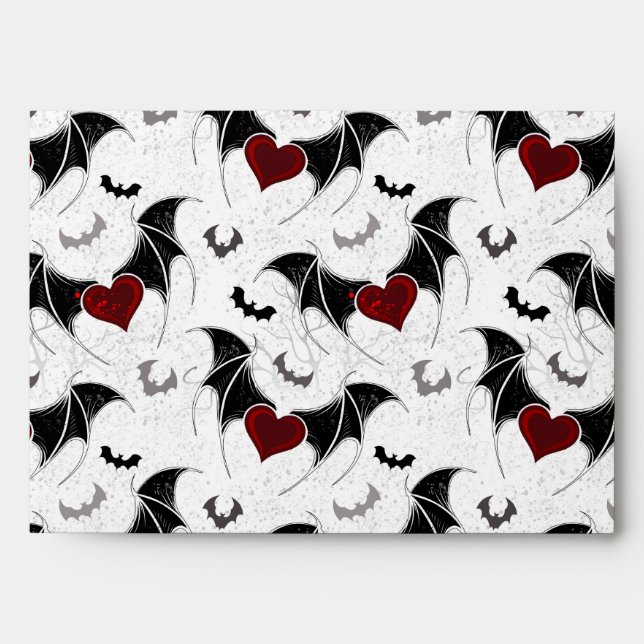 Halloween heart with black bat wings envelope (Front)