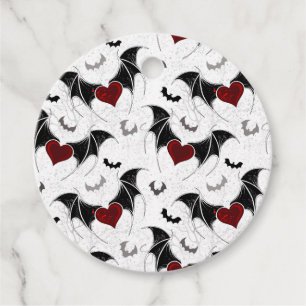 Halloween heart with black bat wings favour tags