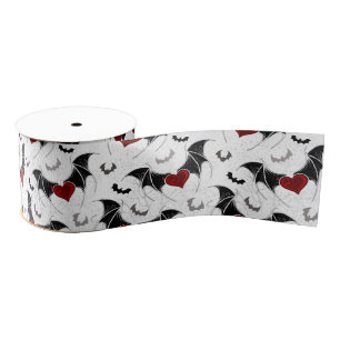 Halloween heart with black bat wings grosgrain ribbon