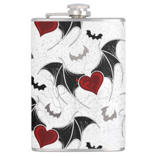 Halloween heart with black bat wings hip flask