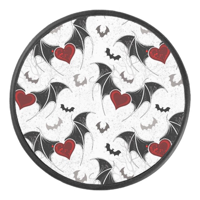 Halloween heart with black bat wings hockey puck (Front)