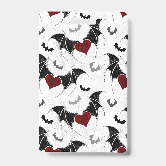 Halloween heart with black bat wings ID badge (Front)