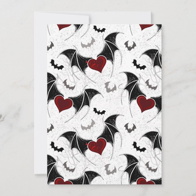 Halloween heart with black bat wings invitation (Front)