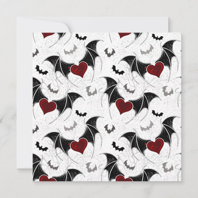 Halloween heart with black bat wings invitation (Front)