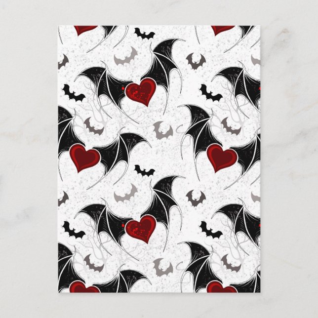 Halloween heart with black bat wings invitation postcard (Front)