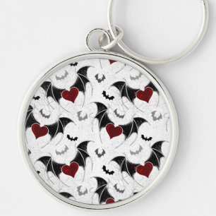 Halloween heart with black bat wings key ring