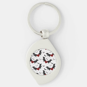Halloween heart with black bat wings key ring