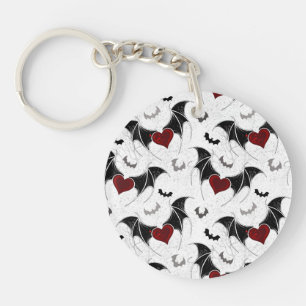 Halloween heart with black bat wings key ring