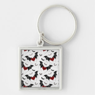 Halloween heart with black bat wings key ring