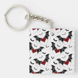Halloween heart with black bat wings key ring