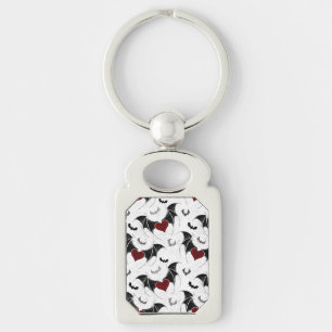 Halloween heart with black bat wings key ring
