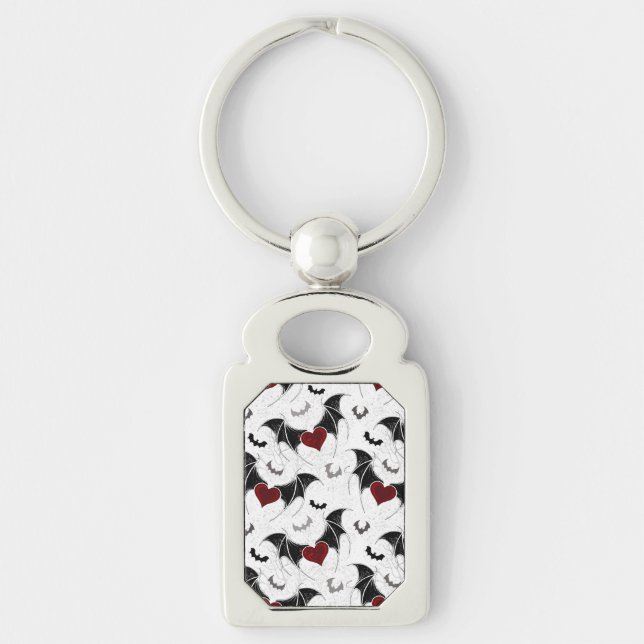 Halloween heart with black bat wings key ring (Front)