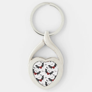 Halloween heart with black bat wings key ring