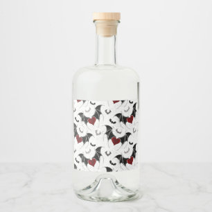 Halloween heart with black bat wings liquor bottle label