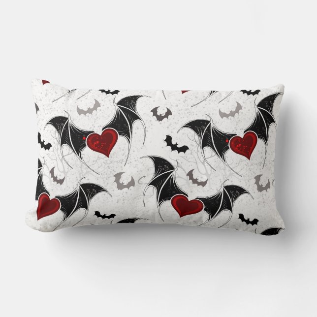 Halloween heart with black bat wings lumbar cushion (Front)