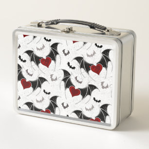 Halloween heart with black bat wings metal lunch box