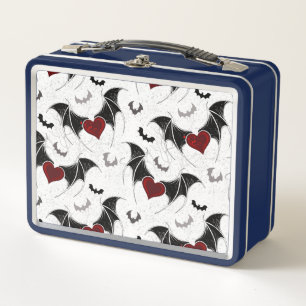 Halloween heart with black bat wings metal lunch box