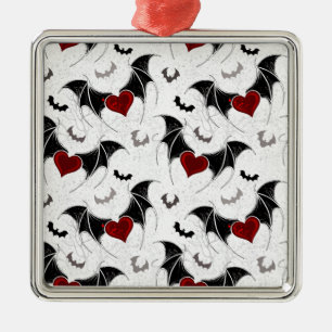 Halloween heart with black bat wings metal tree decoration