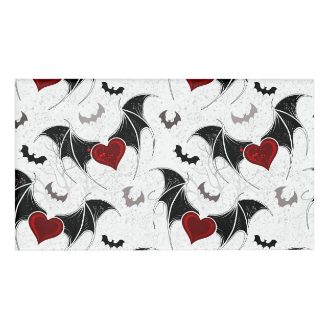 Halloween heart with black bat wings name tag (Front)