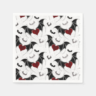 Halloween heart with black bat wings napkin
