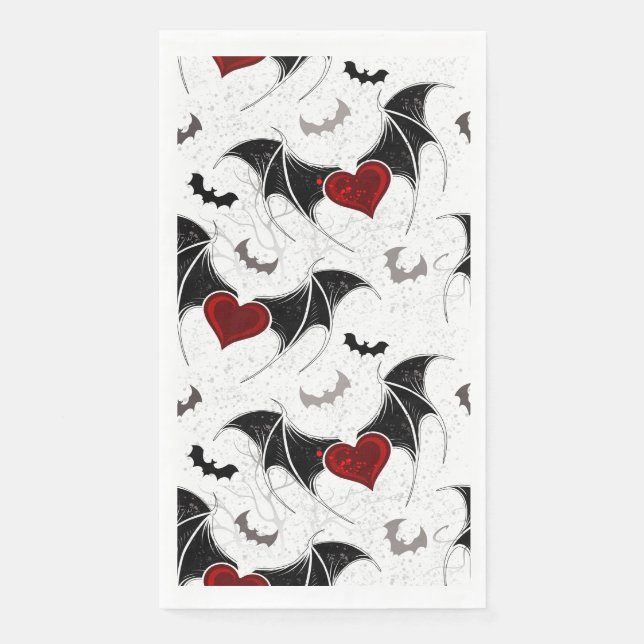 Halloween heart with black bat wings napkin (Front)