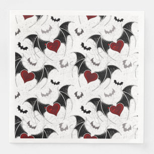 Halloween heart with black bat wings napkin