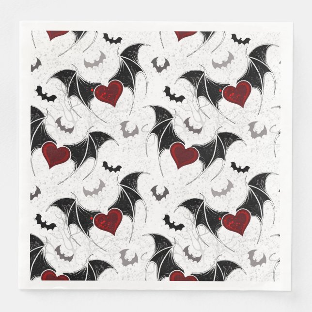 Halloween heart with black bat wings napkin (Front)