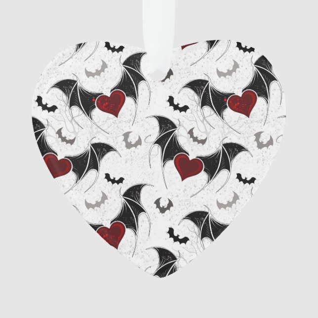 Halloween heart with black bat wings ornament (Front)