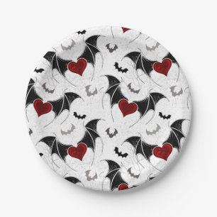 Halloween heart with black bat wings paper plate