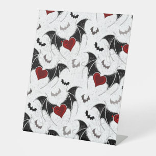 Halloween heart with black bat wings pedestal sign