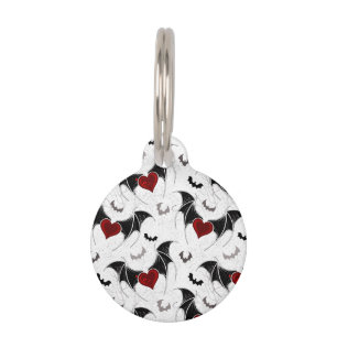 Halloween heart with black bat wings pet tag