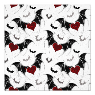Halloween heart with black bat wings photo print