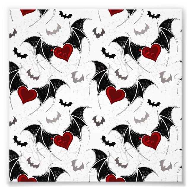 Halloween heart with black bat wings photo print (Front)