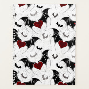 Halloween heart with black bat wings planner