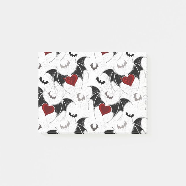 Halloween heart with black bat wings post-it notes (Front)