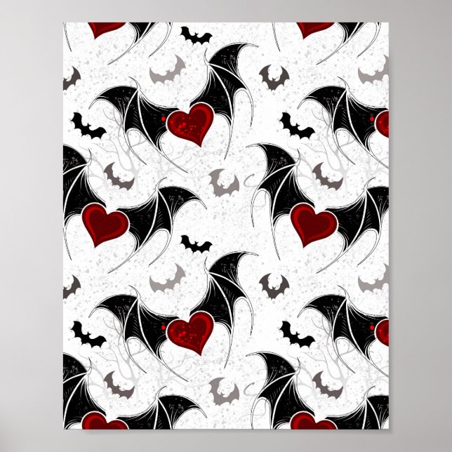 Halloween heart with black bat wings poster (Front)
