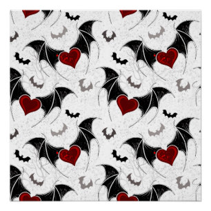 Halloween heart with black bat wings poster