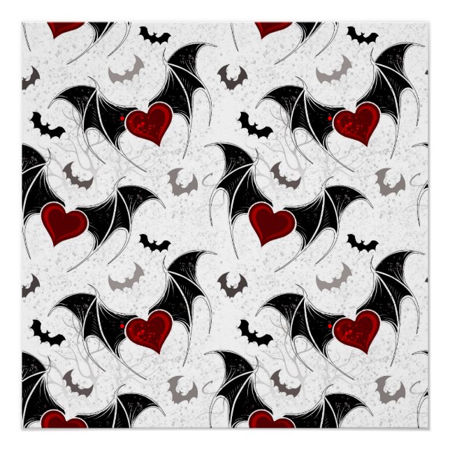 Halloween heart with black bat wings poster (Front)