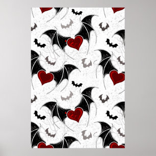 Halloween heart with black bat wings poster