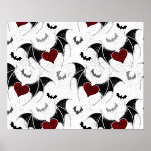 Halloween heart with black bat wings poster