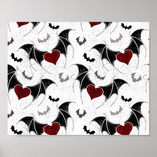Halloween heart with black bat wings poster