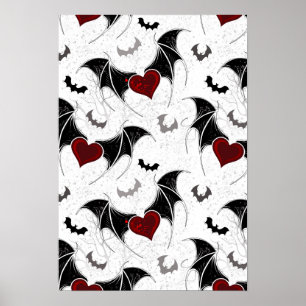 Halloween heart with black bat wings poster